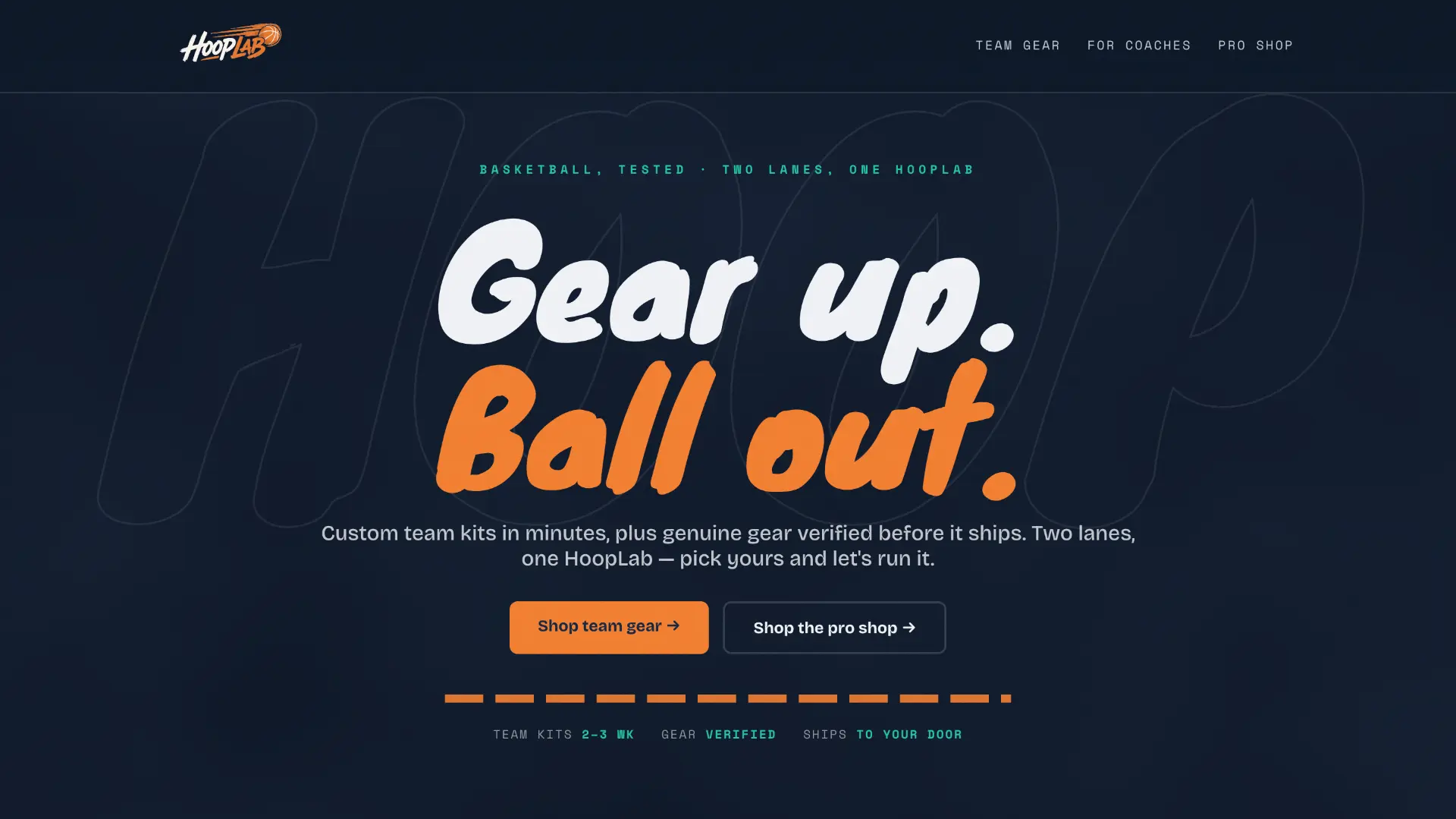 HoopLab merch store homepage — Gear up. Ball out.